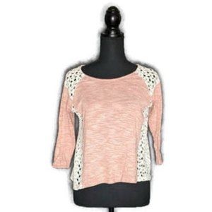 ungee jr. 3/4 Sleeve Pink Top with Crocheted Shoulders